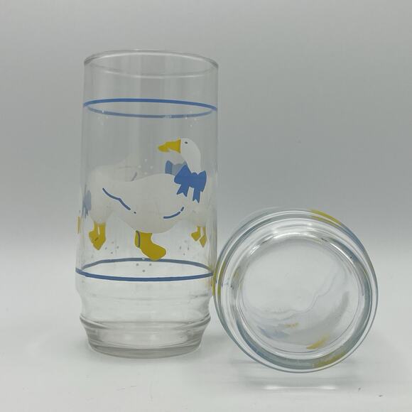 Libbey Drinking Goose Glasses White Geese With Blue Bow Vintage Set Of 2 - Picture 4 of 10